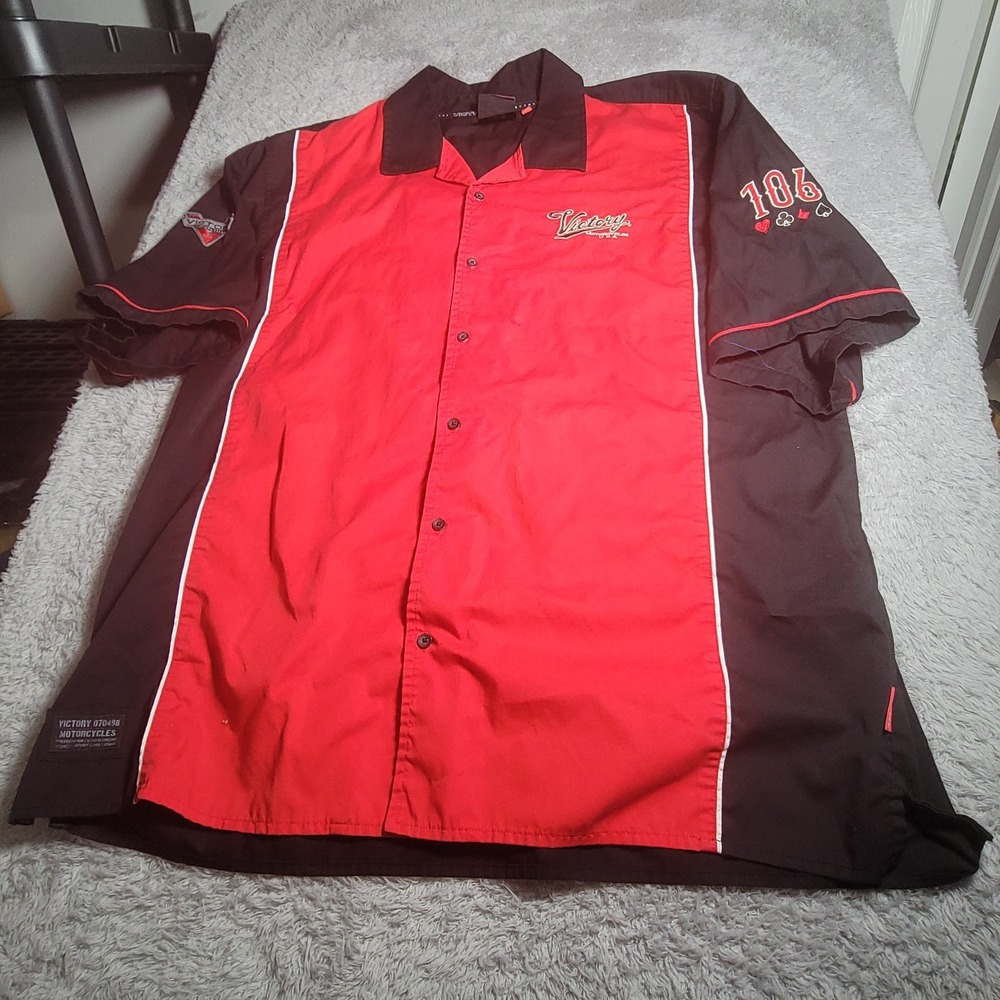 Victory Motorcycle Mechanics Shirt Size Medium Button Up Short Sleeve Biker